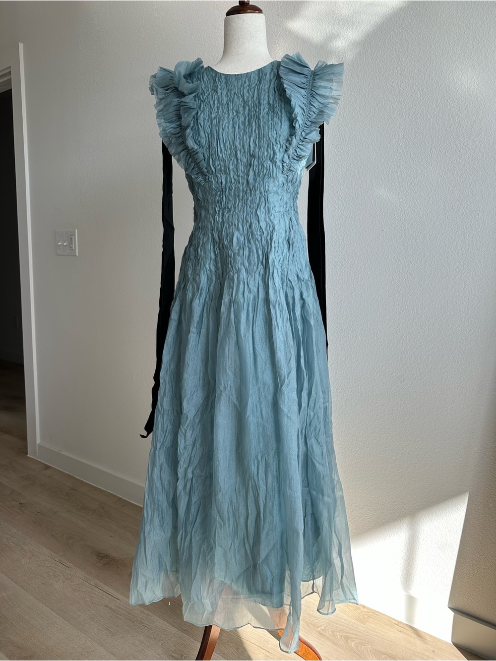 Aje MATHILDE MAXI DRESS Powder Blue Ruffle-Shoulder Maxi Dress